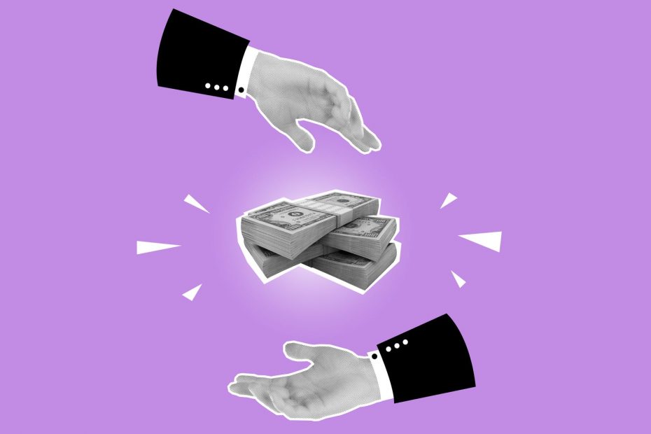 cutout paper composition demonstrating money turnover on purple background